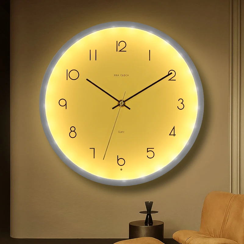 

Wall clock silent creative simple atmosphere living room clock home wall hanging quartz clock with night light