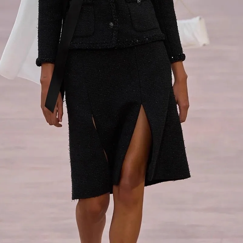 مجموعة Shang Yangqi العصرية الفاخرة الفاخرة ذات الإحساس العالي، معطف نحيف، مجموعة نصف تنورة منقسمة متعددة الاستخدامات من الزهور الخشنة، اثنان Pi #2