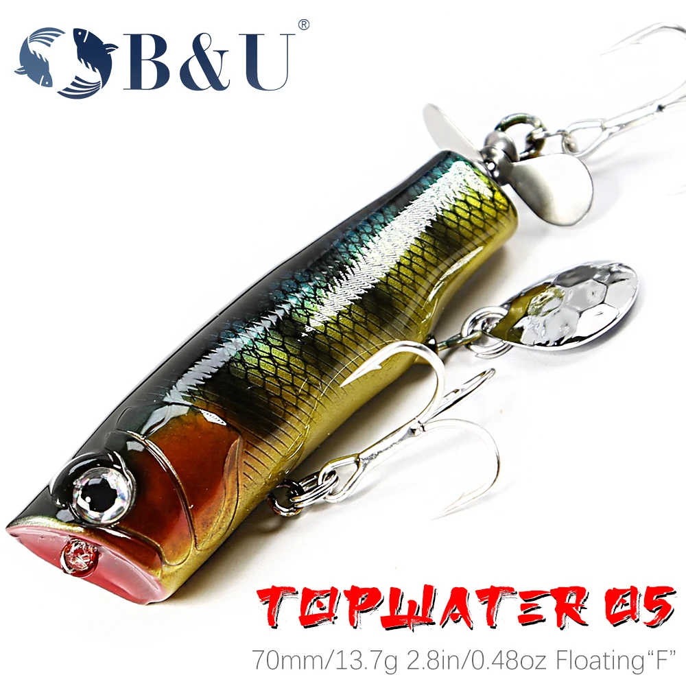 B&U Hot Selling Popper Lure Topwater Bait 70mm 13.7g Fishing Bait Hard Bait Artificial Wobblers Plastic Fishing Tackle