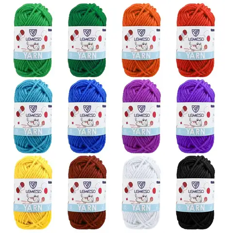 12 Acrylic Yarn Skeins, 12 Colors Starter Mini Crochet Bulk Yarn for Child, Adult Knitting Crochet Crafts (12 x 15g)