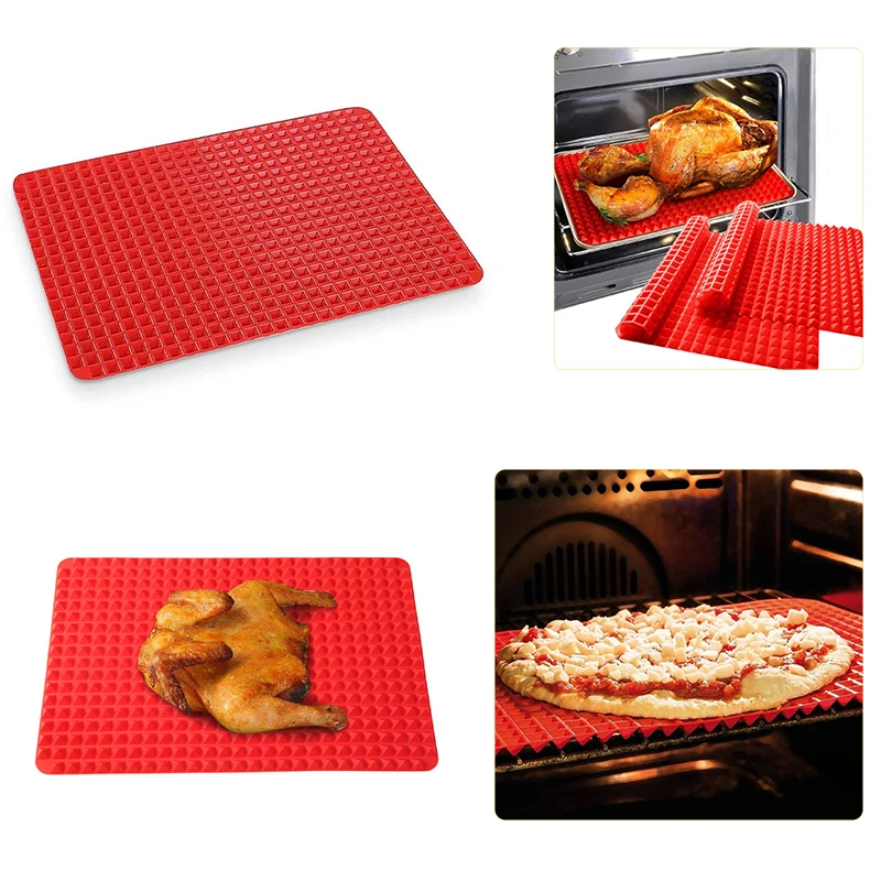 Silicone Baking Mat Pyramid Sheets Cooking Pan Best Healthy Fat Reducing Nonstick Mat with Grid for Oven Grilling BBQ Roasting