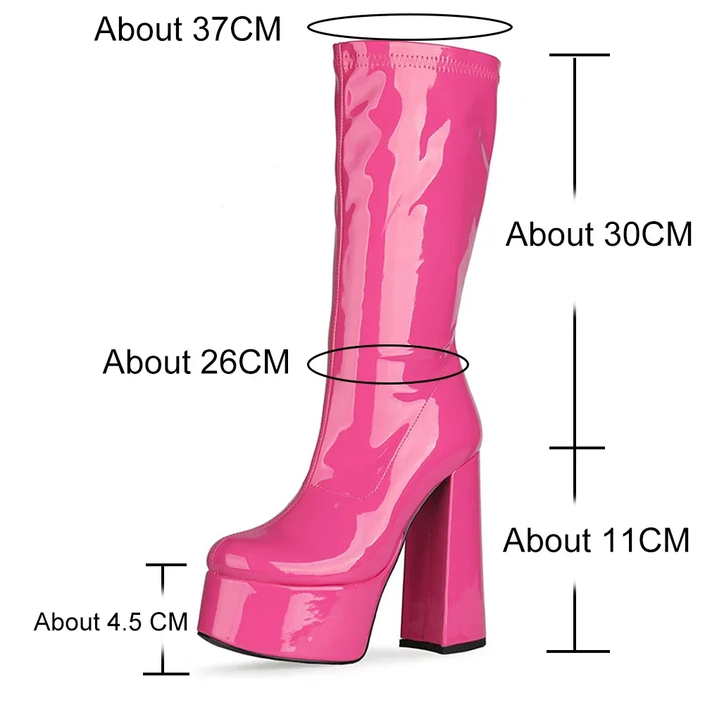 

2023 Ladies Platform Chunky Heel Med Calf Boots Women High Quality Fashion Goth Style Shoes Candy Color Woman Hot Sale Brand New