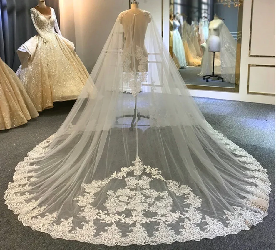 New lace long veil tulle cape veil wedding capes bridal cloak wedding Accessories Cathedral cape Veil