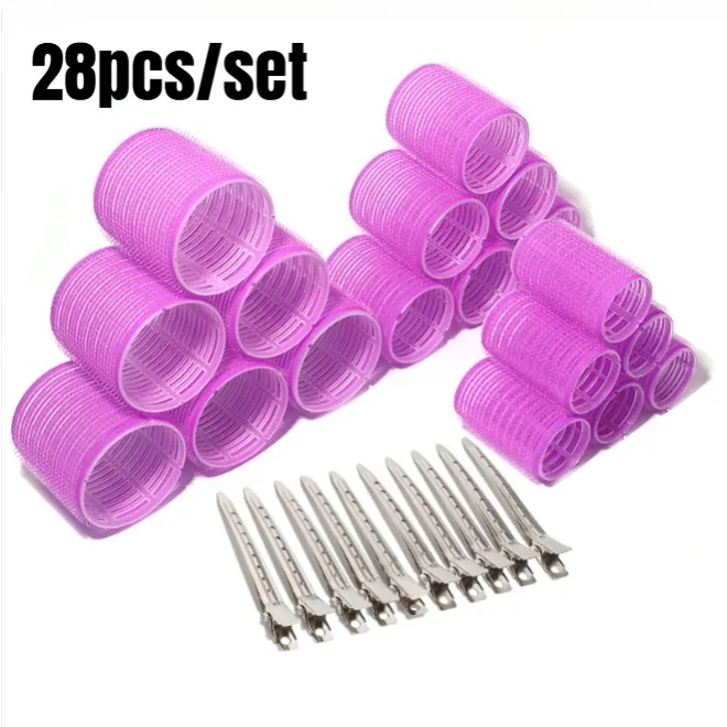 

19/28pcs/Set Hair Roller Sets 18pcs Plastic Self Grip Heatless Hair Curlers 3 Sizes Hair Rollers Clips DIY Hairdressing Tools