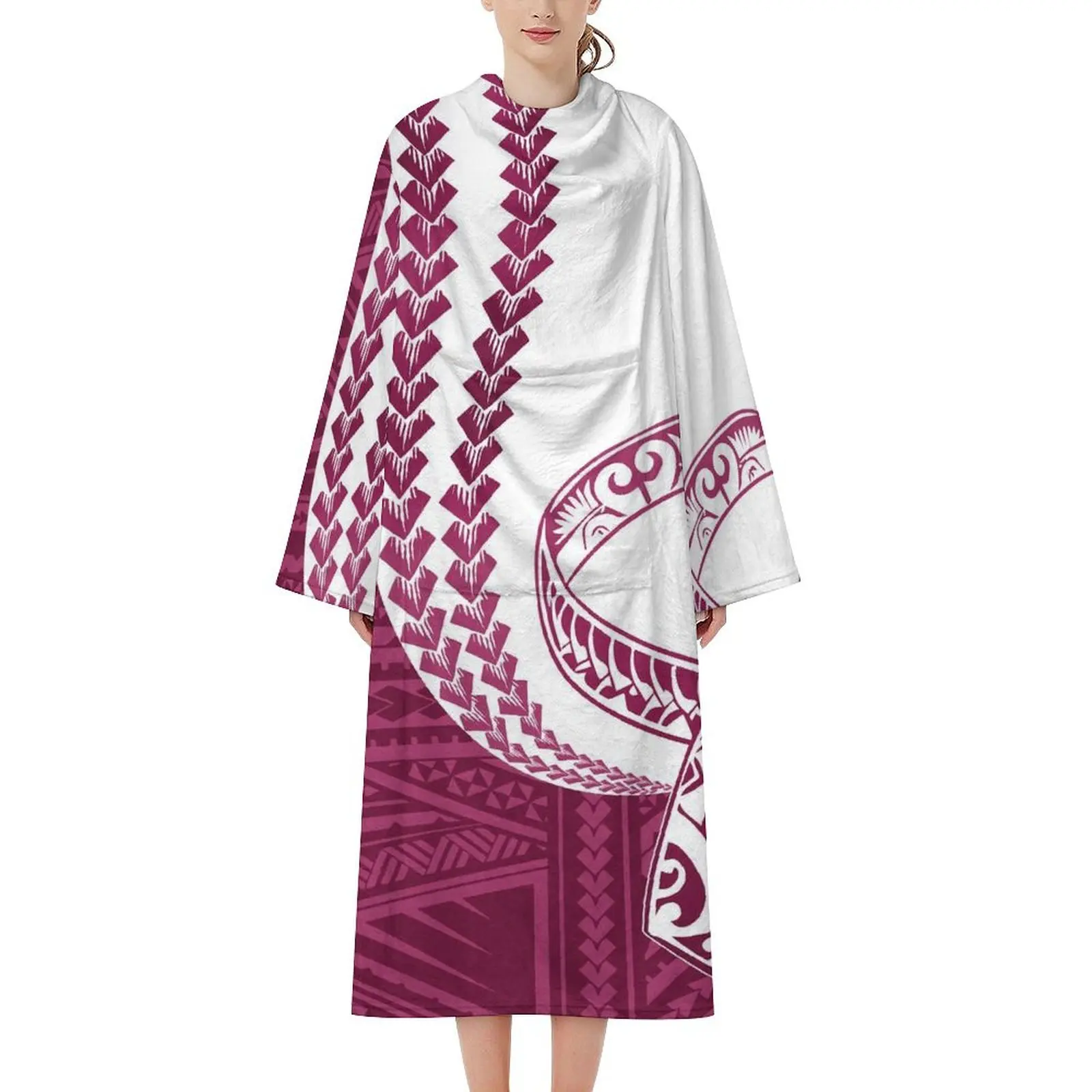 High Quality Custom Robe Men'S Women'S Same Wrapped Blanket Robe Polynesian Traditional Floral Print Custom Pattern