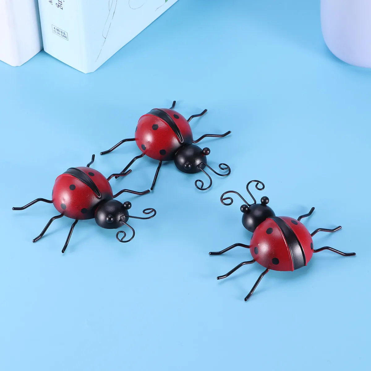 3Pcs Ladybug Wall Mounted Metal Iron Art Hanging Decoration Garden Indoor Outdoor Wall Crafts Home Decor 9Cm Weatherproof