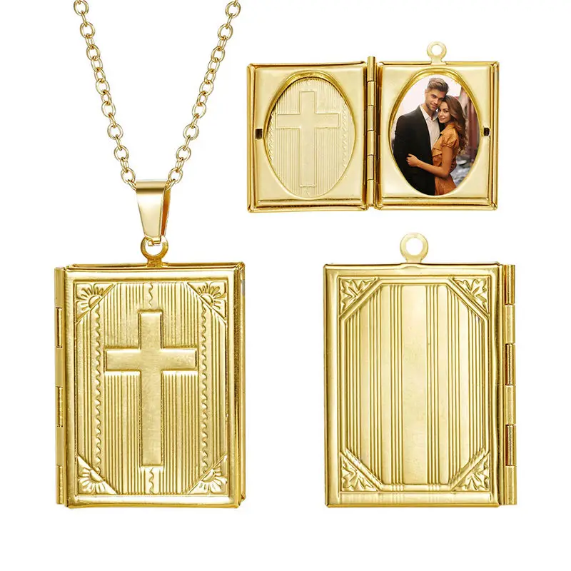 

sublimation blank cross stainless steel locket photo necklaces pendants 20pcs/lot
