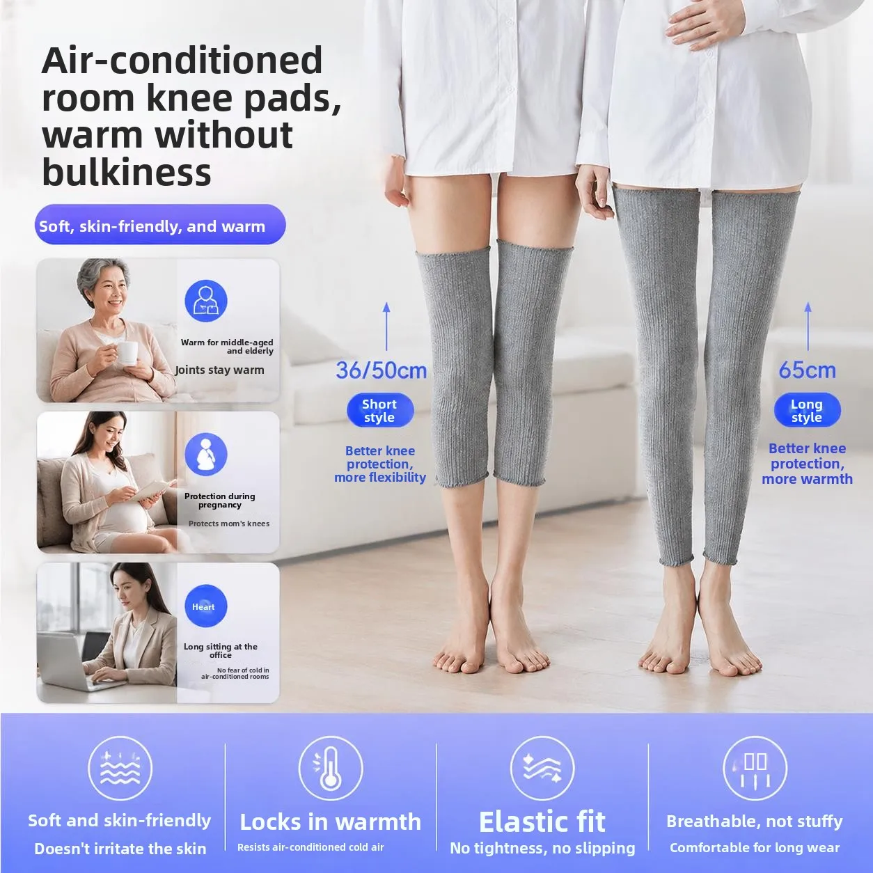 睡眠用薄型膝パッド-女性用-産後用-非締め付けレッグウォーマー-冬用保護-ホームユース-コットン膝サポーター