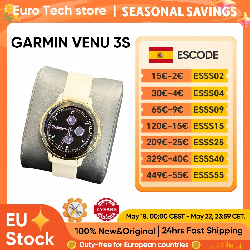 Garmin Venu 3s smartwatch Fitness Pantalla táctil AMOLED de 1,2 pulgadas 30+ Deportes corriendo Música GPS — oferta en AliExpress