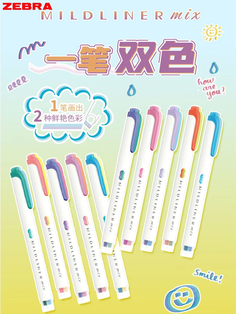 Nowy Zebra Mildliner Mix WKS23 Zakreślacz 4mm z ściętą końcówką, miękkie pastelowe kolory, dwukolorowy marker z podwójnym wkładem, limitowana edycja japońskich artykułów papierniczych. — zdjęcie produktu 7