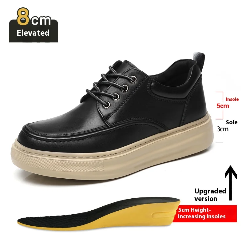 

Breathable Men Height Increasing Shoes Cow Leather Inner Elevator Sneakers 3CM 6CM 8CM Thick Platform Casual Outdoor Work Boots