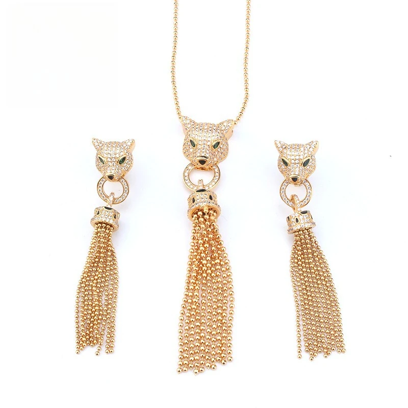 

Bohemian Small Luxury Gold Leopard Fringed Earrings Earrings Fashion Elegant Leopard Head Necklace Women's Hip Hop Jewelry