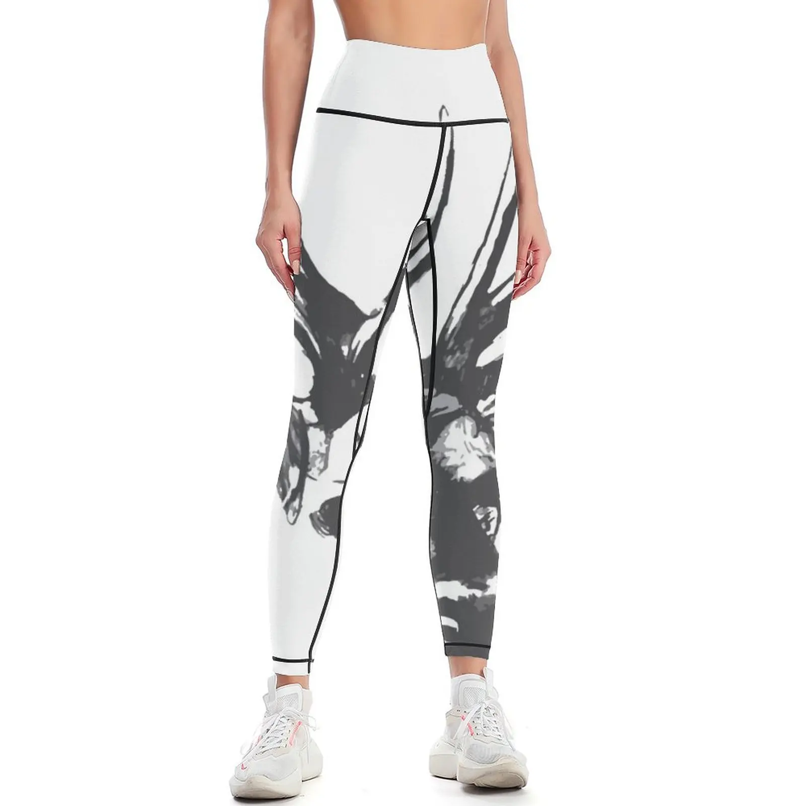 Printed from a vintage deer. artistic animal of the forest, black and gray sketch style in pencil Leggings