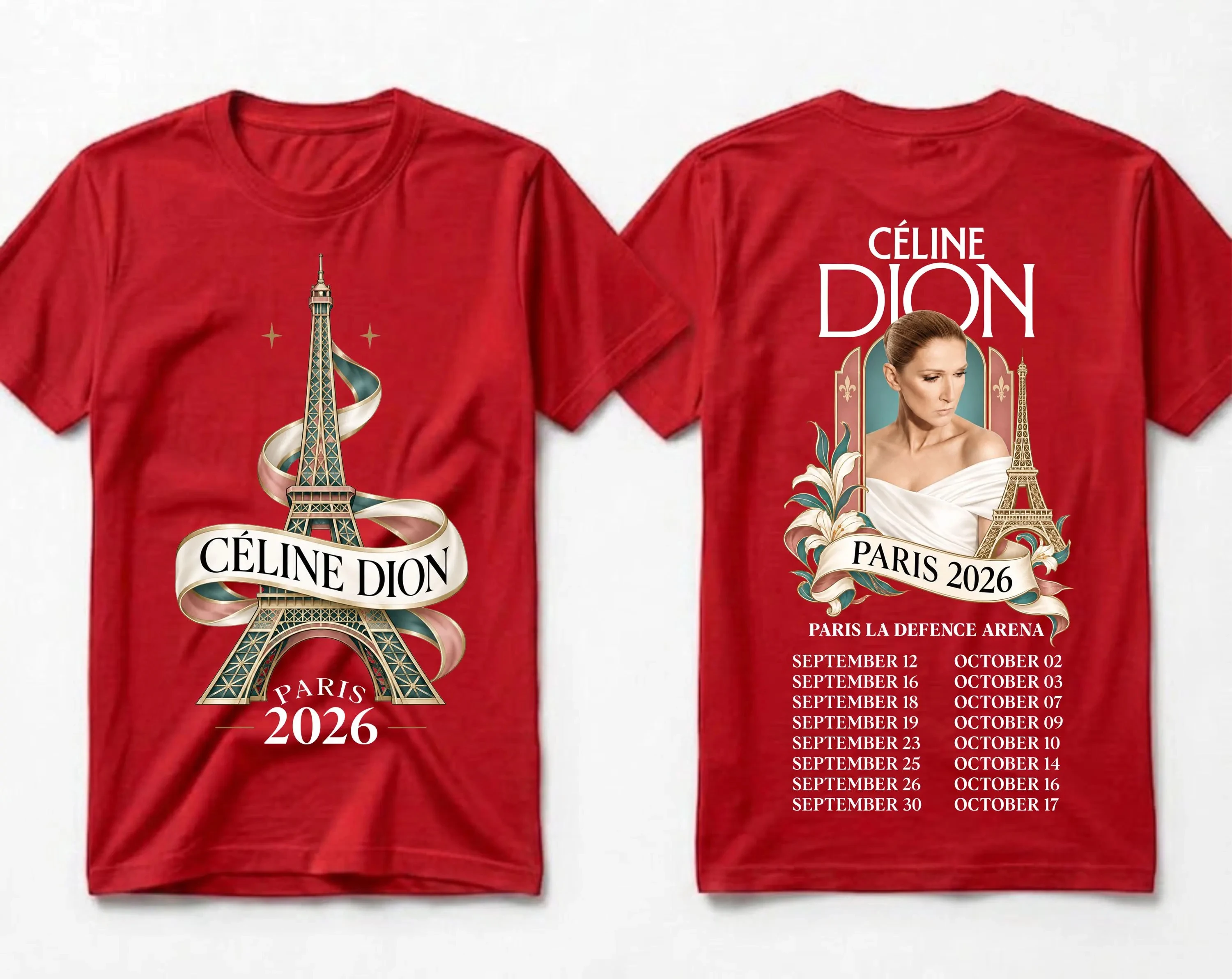 2026 New Collection - Celine Dion's Family Neutral Wide-Tee with Eiffel Tower Pattern - Side Print Street T-Shirt