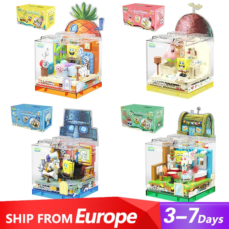 Good Friends Spongebob Square Pants Patrick Star Squidward Tentacles The Krusty Krab House with Figure Building Blocks Brick Toy