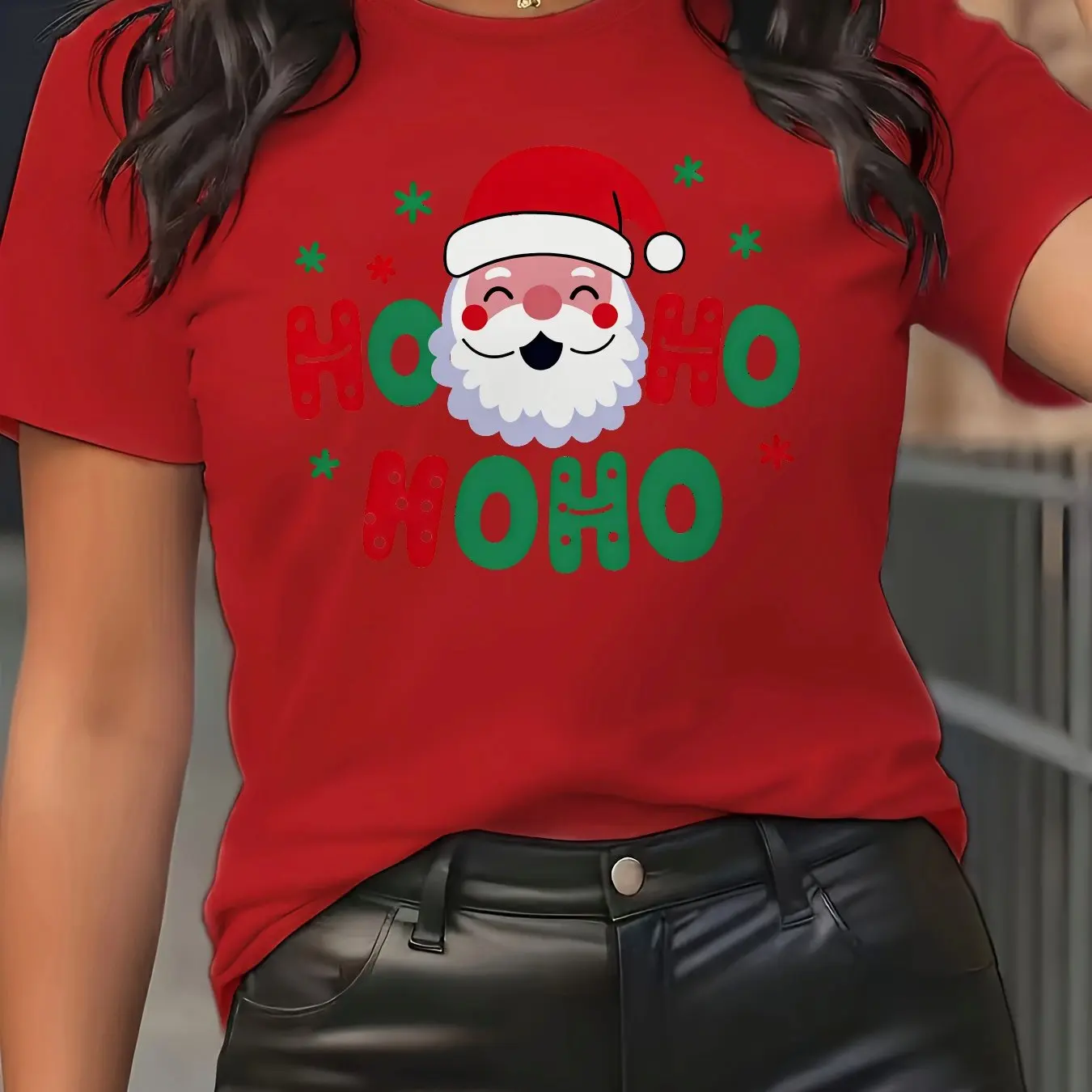 

Santa Claus Element Fashion Women's T-Shirts 3D Print Christmas Style Plus Size Short Sleeve Top Street Daily Y2k Female Clothes