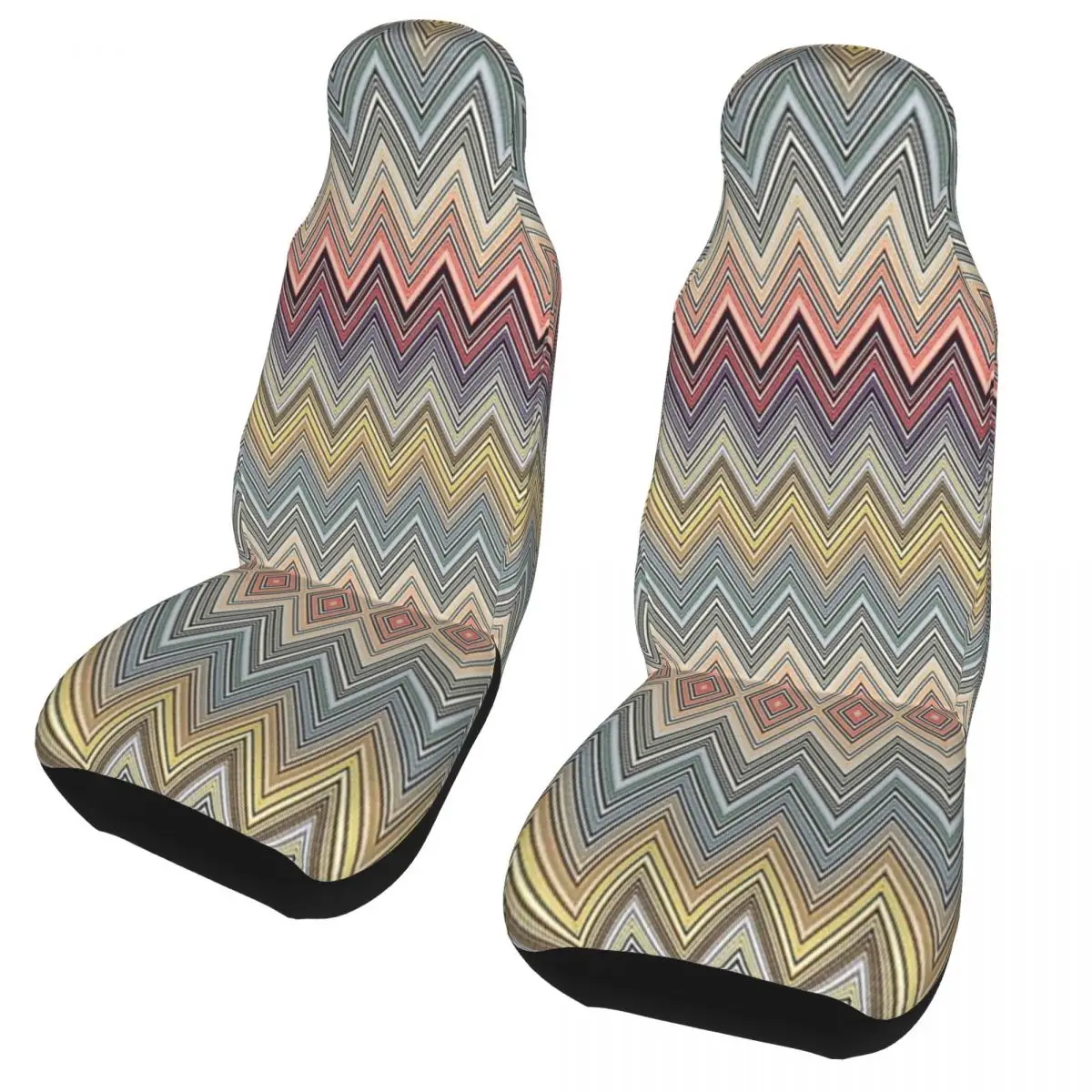 Pastel Home Zig Zag Front Auto Seat Cover Print Camouflage Bohemian Car Seat Covers Universal Fit for SUV Sedan Van 2 Pieces