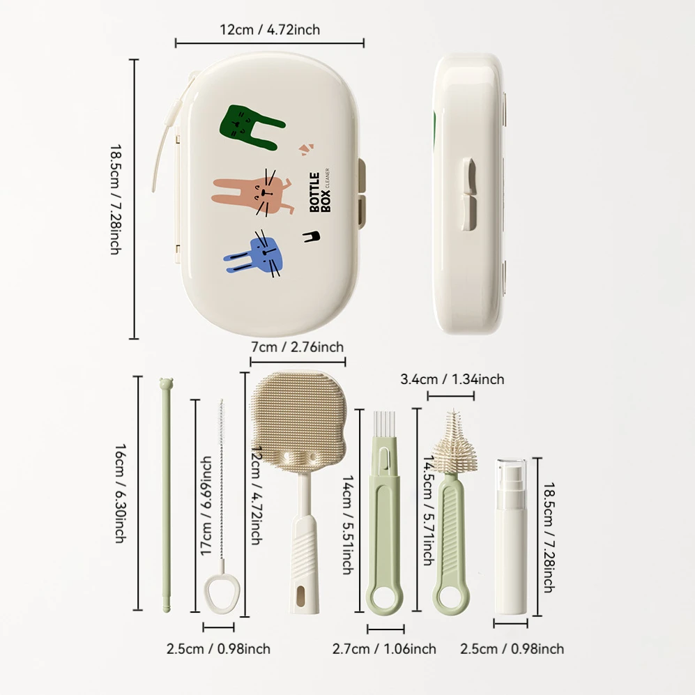 Multifunctional Straight Handle Silicone Bottle Brush - Portable Nipple & Container Cleaning Set with Draining Rack for Bottle