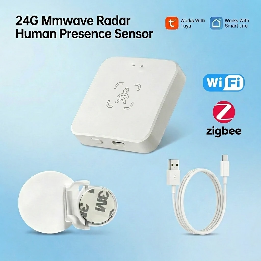 Tuya Zigbee/WiFi Smart Human Presence Sensor 24Ghz MmWave Radar Detection Luminance/Distance Detection  Support Home Assistant