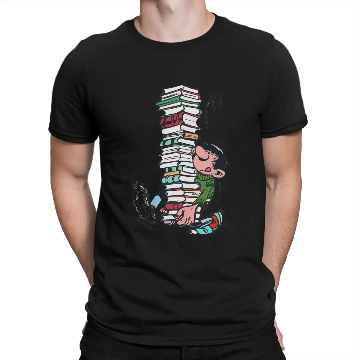 

Big Ben with Books Hip Hop TShirt Gaston Lagaffe Comics Casual T Shirt Summer T-shirt For Men Women