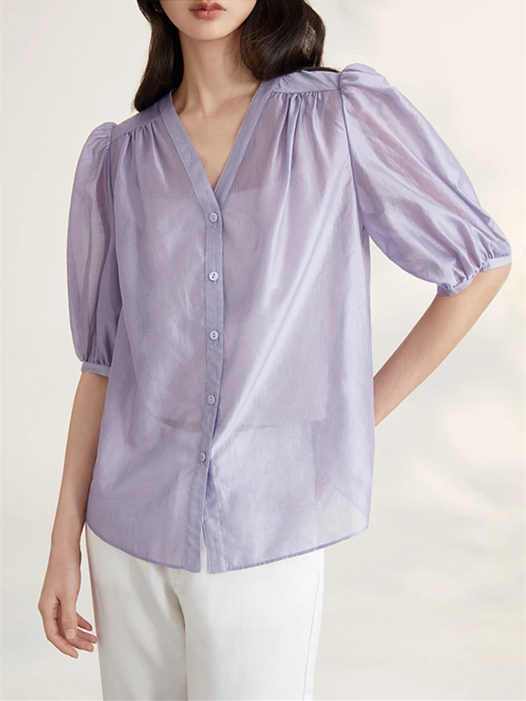 

Women Large Size Blouses Casual Half Sleeve V-Neck Shirts Summer Solid Thin Top Female Lightweight All-match Office Chic Blouse