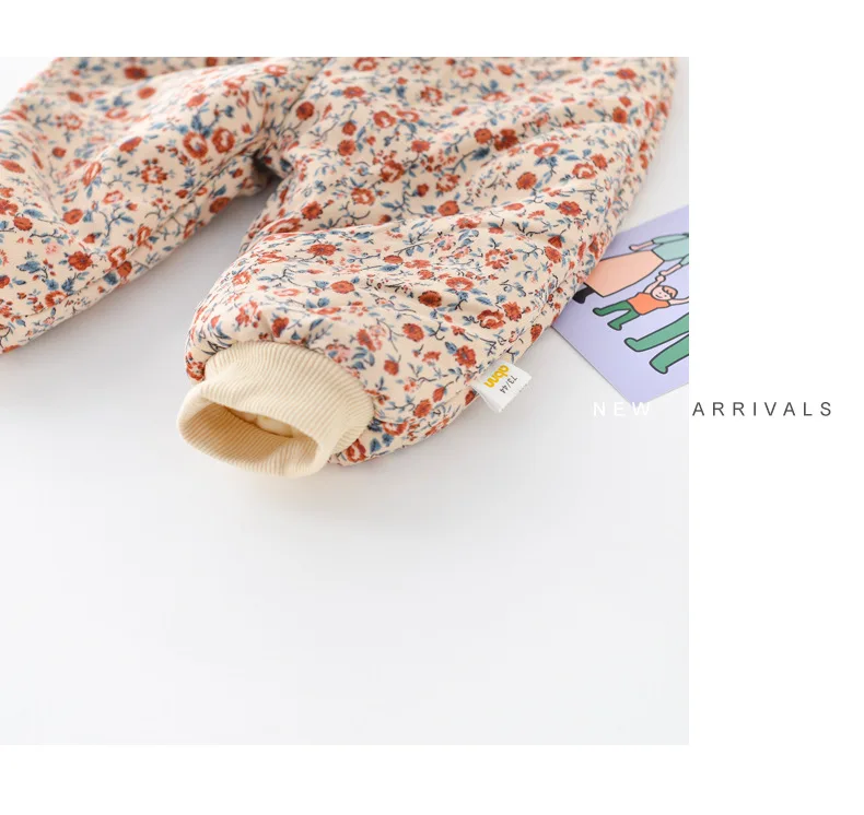 Koreanische Winter Kinder Mädchen 2PCS Kleidung Baumwolle Verdicken Floral Grenze Kind Jogger Hosen Anzug Langarm Einreiher Outfit – Detail 15