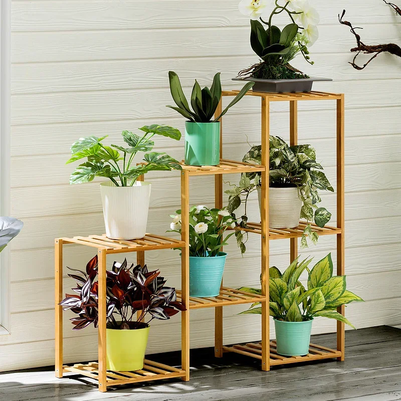 

Large Capacity Plant Shelves, Multilayer Bamboo Flower Holder, Various Styles, Multi-Scene Suitable Storage Shelf