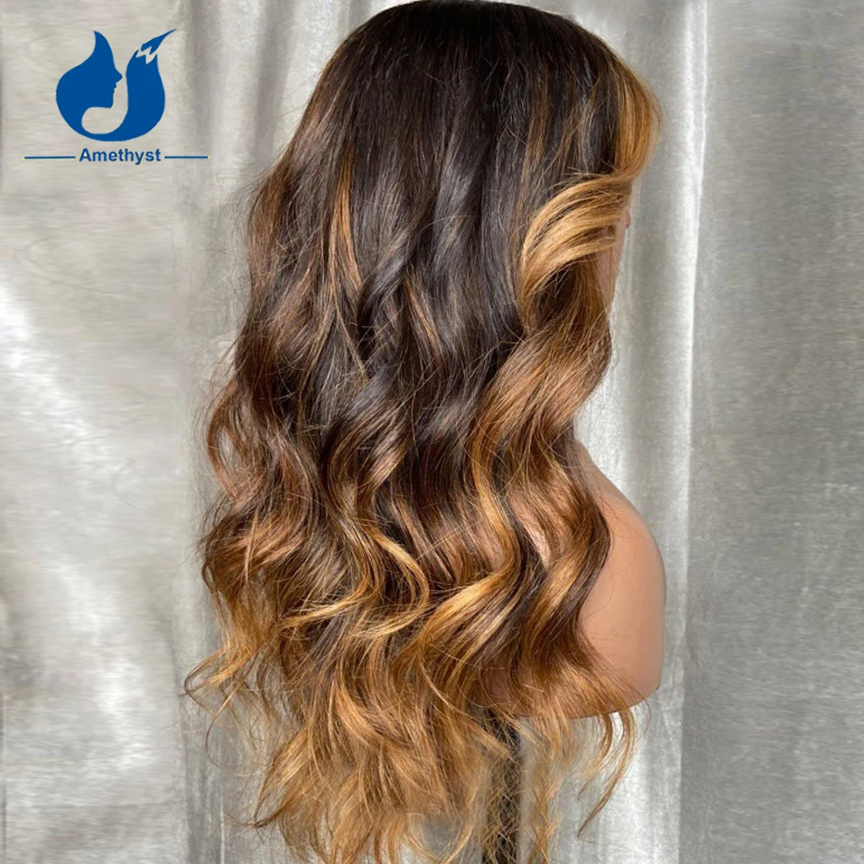 Ametista bionda evidenziare onda sciolta 5.5 x4. 5 PU Base di seta chiusura parrucche Pre pizzicate capelli del bambino per le donne capelli umani brasiliani ondulati