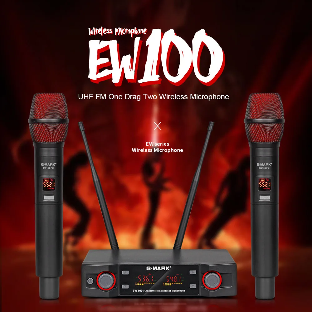 Wireless Microphone G-MARK EW100 Professional UHF Karaoke Mic Frequency Adjustable 50M For Home Party Show Stage Wedding