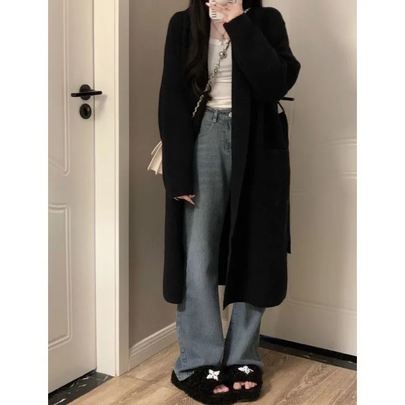 سترة نسائية ناعمة وكسول فضفاضة متماسكة للشتاء عصرية كاجوال دافئة وبسيطة بتصميم عتيق بلون سادة #2