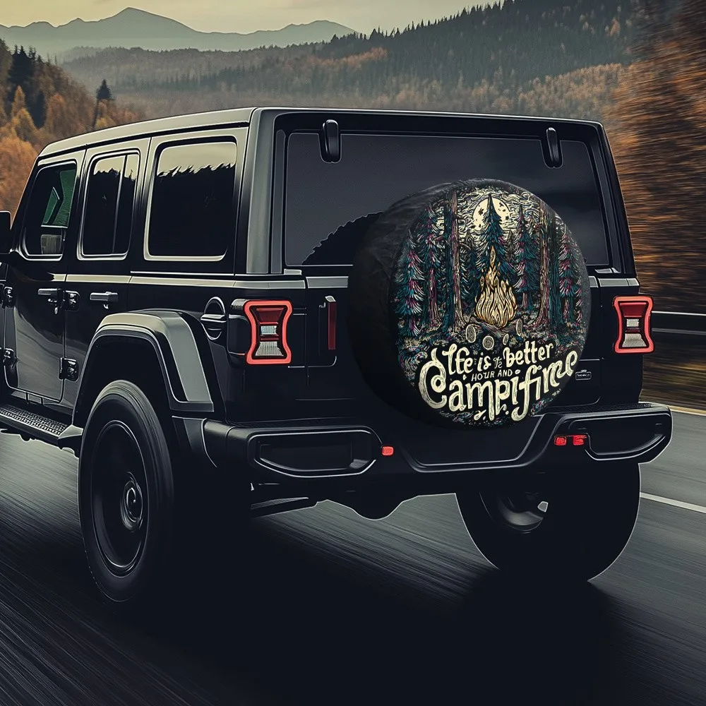 

Campfire Life is Better Tire Cover Durable Spare Wheel Protector for RV Camper Off Road