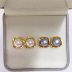 ZHBORUINI 2024 New Natural Freshwater Pearl Earrings Light Luxury Simple Square 14K Gold-Plated Gifts For Woman High Quality