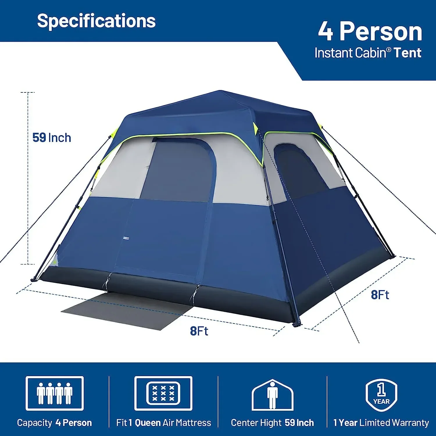 Outdoor Camping Portable Waterproof & Windproof Instant Cabin Tent 4-6 Person Family Tent