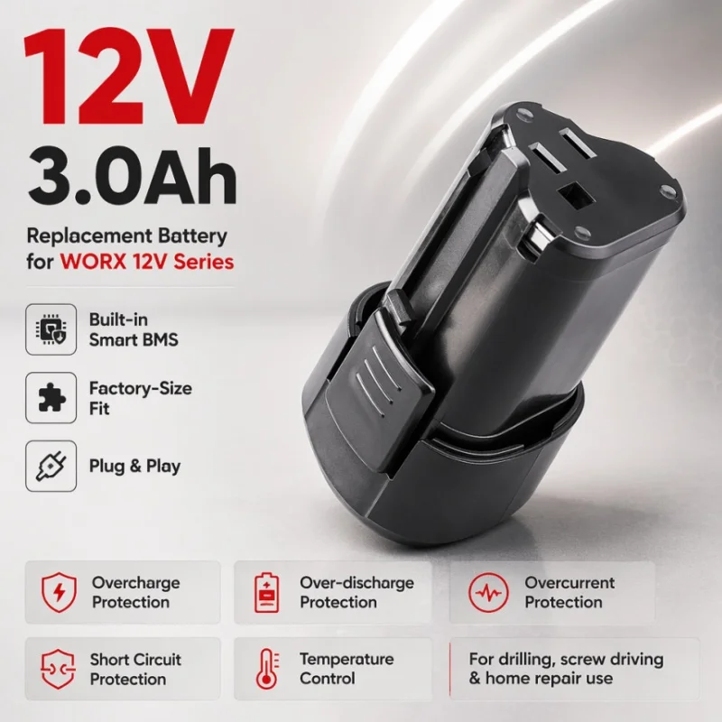 12V 3.0Ah large capacity WORX battery BMS over discharge protection, flight mode, continuous power resistance, fixed