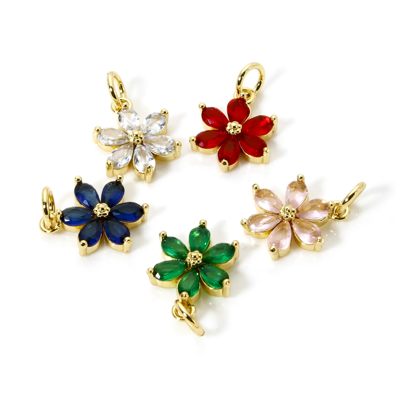 2Pcs Charms Gold Color Flower Multicolor Rhinestone Pendants Diy Necklace Earrings Jewelry 20X12Mm