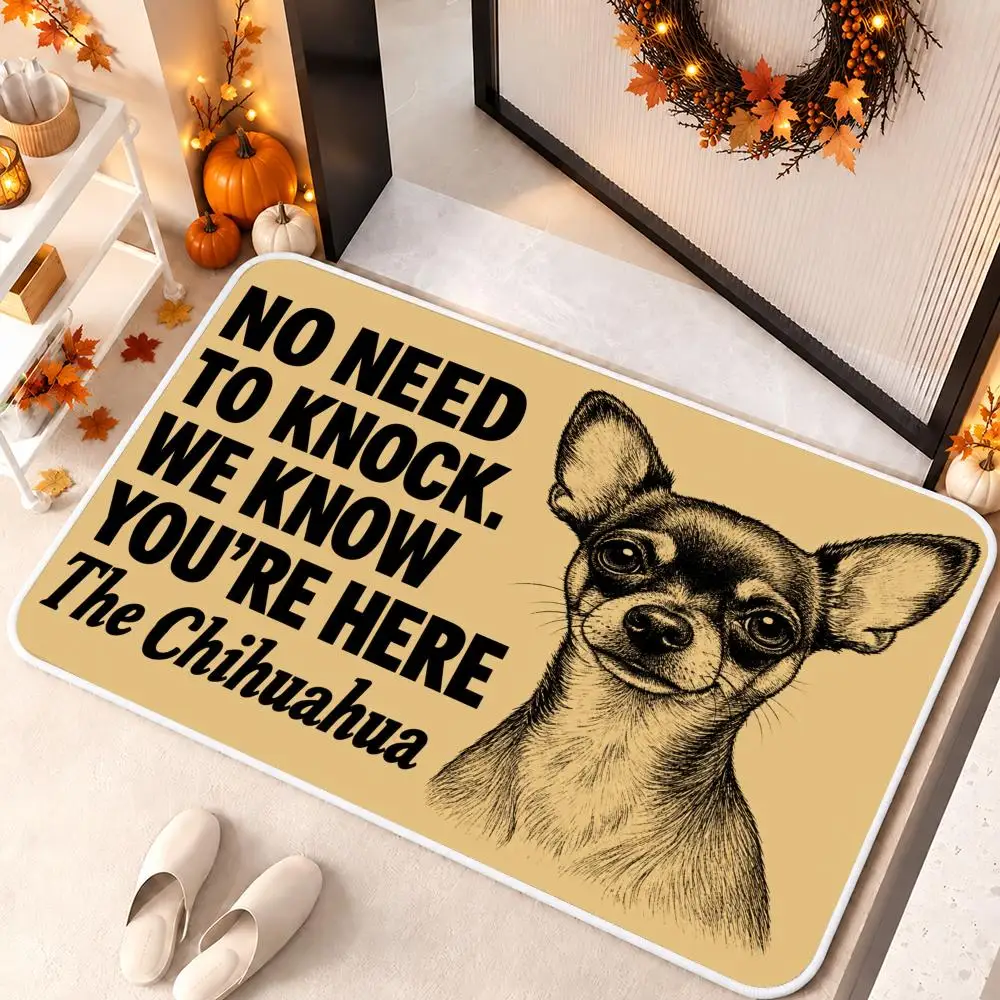 Chihuahua Knock Floor Mat Soft Flannel Floor Mat Cloud Feel Non-slip Bath Rug Machine Washable Foam Carpet Door Mat