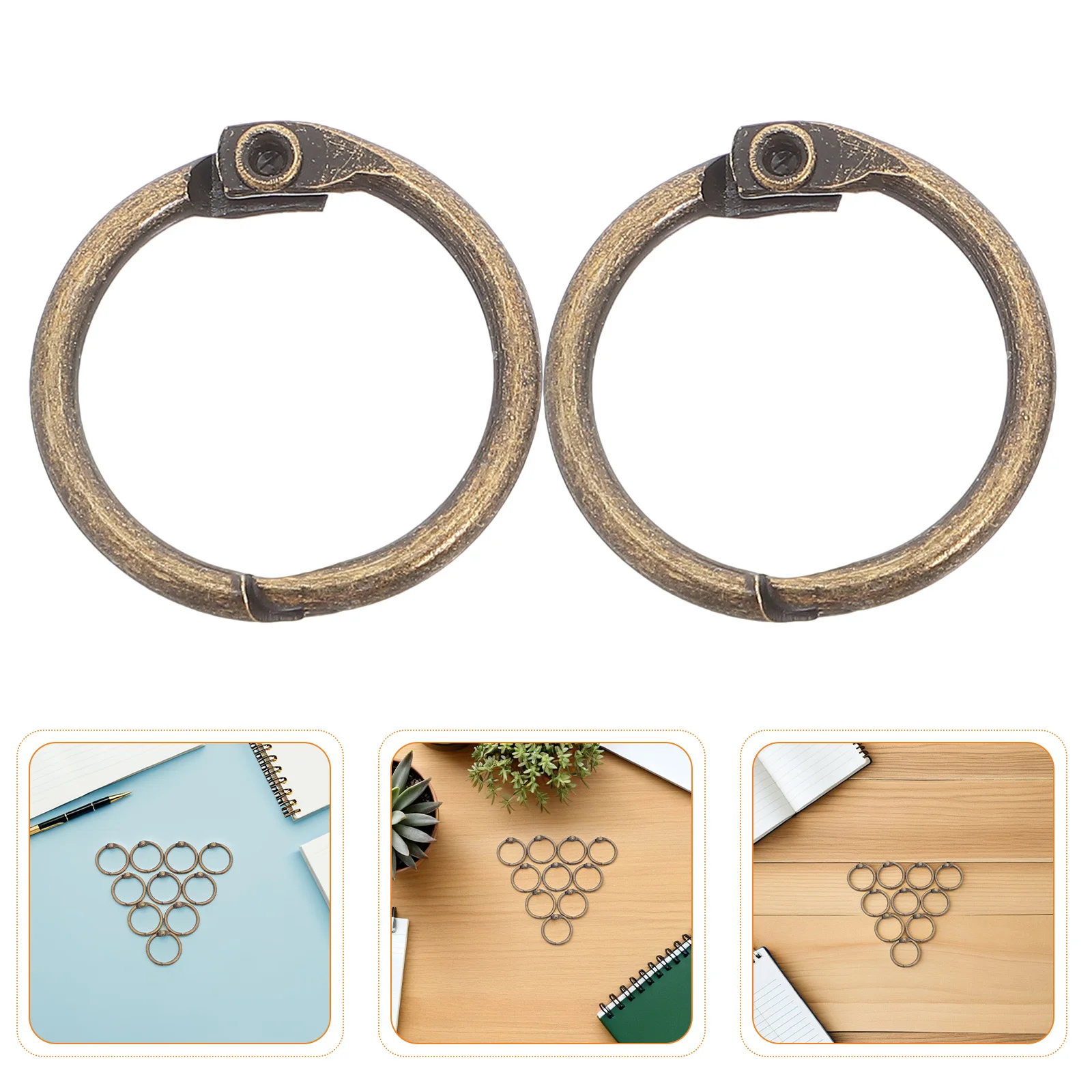 

50Pcs Metal Loose Leaf Binder Rings 20Mm Golden - Easy Detach for Notebooks Planners Index Cards Office School Use