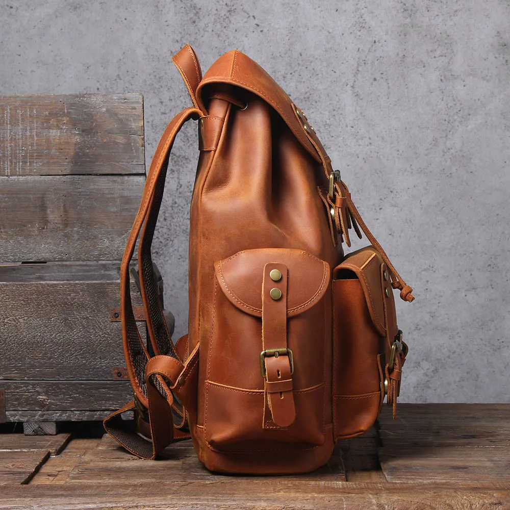 S.WORKER Vintage Echtleder-Rucksack Laptop-Tasche Lässige Crazy-Horse-Leder-Schultasche Outdoor-Reise-Weekender-Tasche – Detail 8