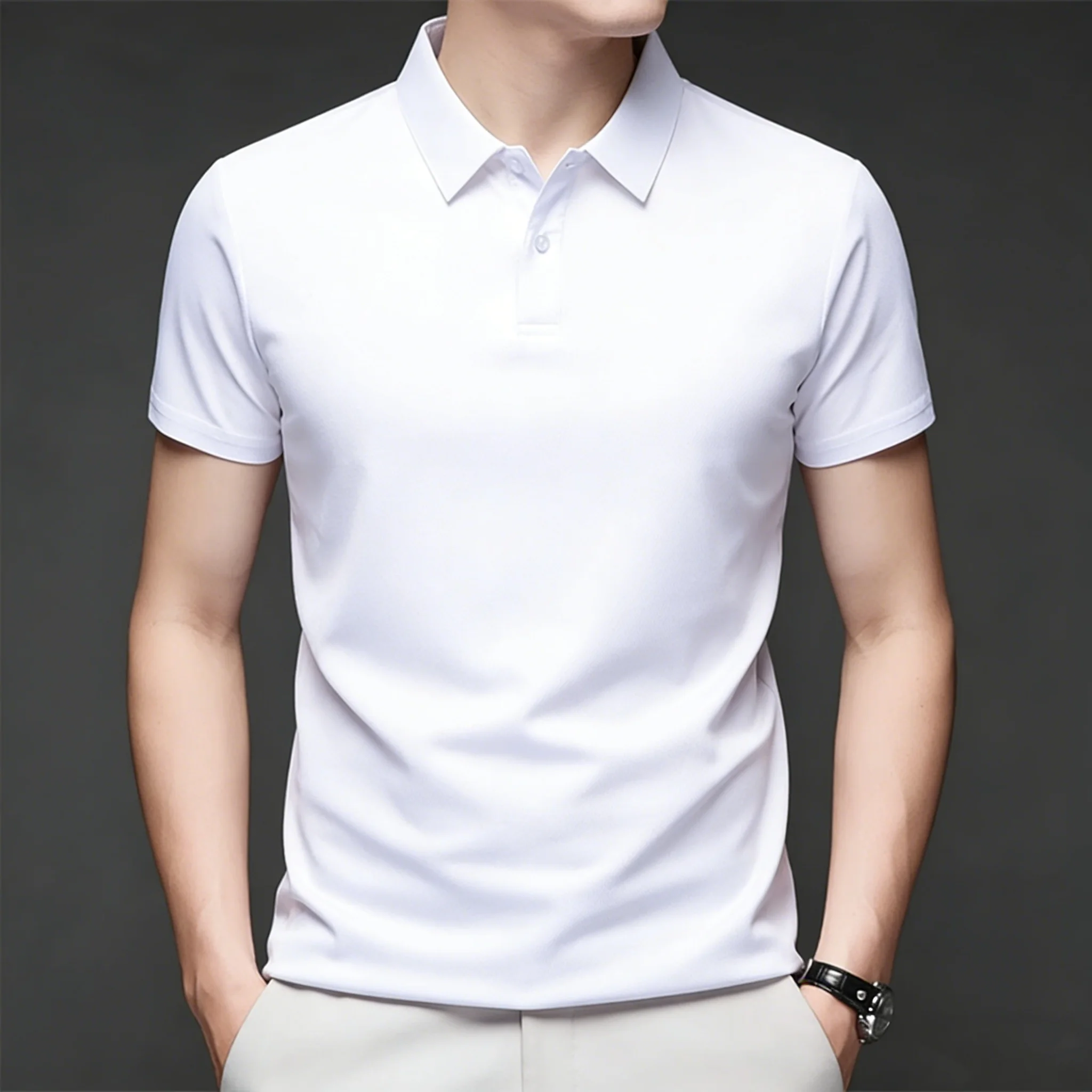 

Лидер продаж 2026: Мужская летняя повседневная дышащая комфортная футболка-поло, однотонная, высокого качества, с коротким рукавом