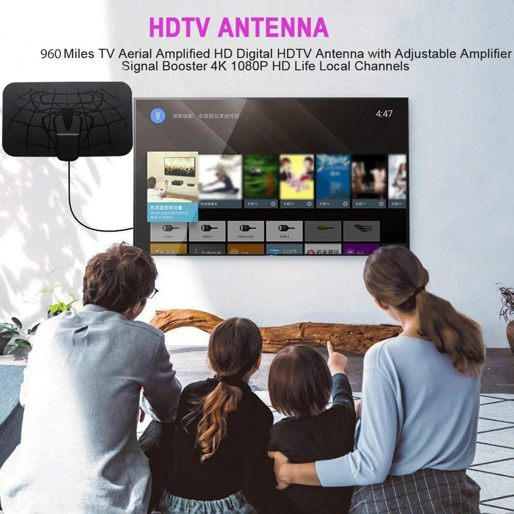 VHF UHF Dual Band Antenna 1080P Digital HDTV Indoor TV Antenna with Amplifier Signal Booster