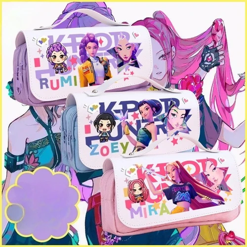 Nuevo K-Pop Demon Hunters Anime niños estuche para lápices de gran capacidad bolsas impresión dibujos animados Rumi Mira Zoey bolsa de papelería para estudiantes regalos