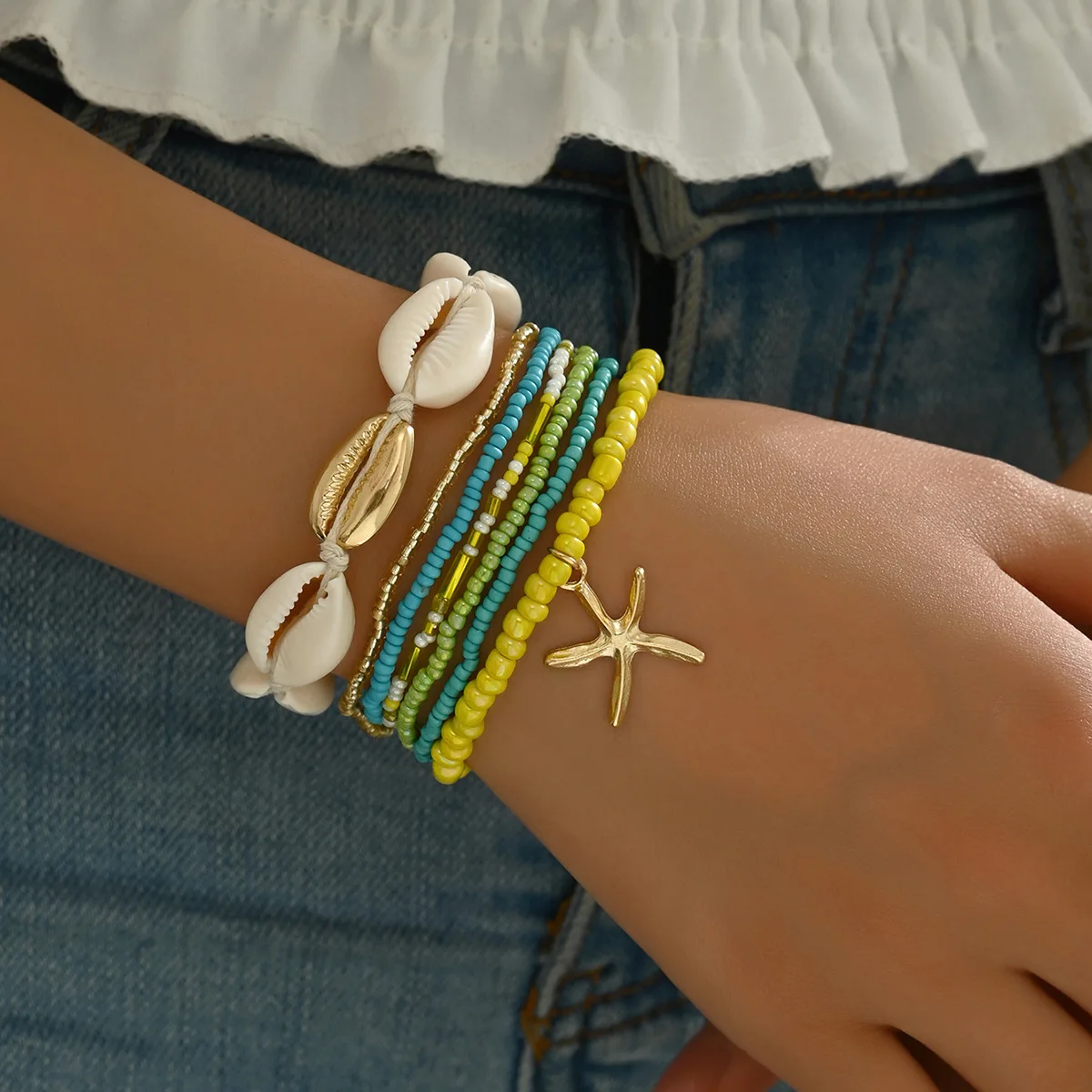 7Pcs/Set Bohemian Shell Beaded Woven Bracelet Starfish Rice Beads Women Bracelet Set Beach Party Seaside Holiday Leisure Jewelry image 2
