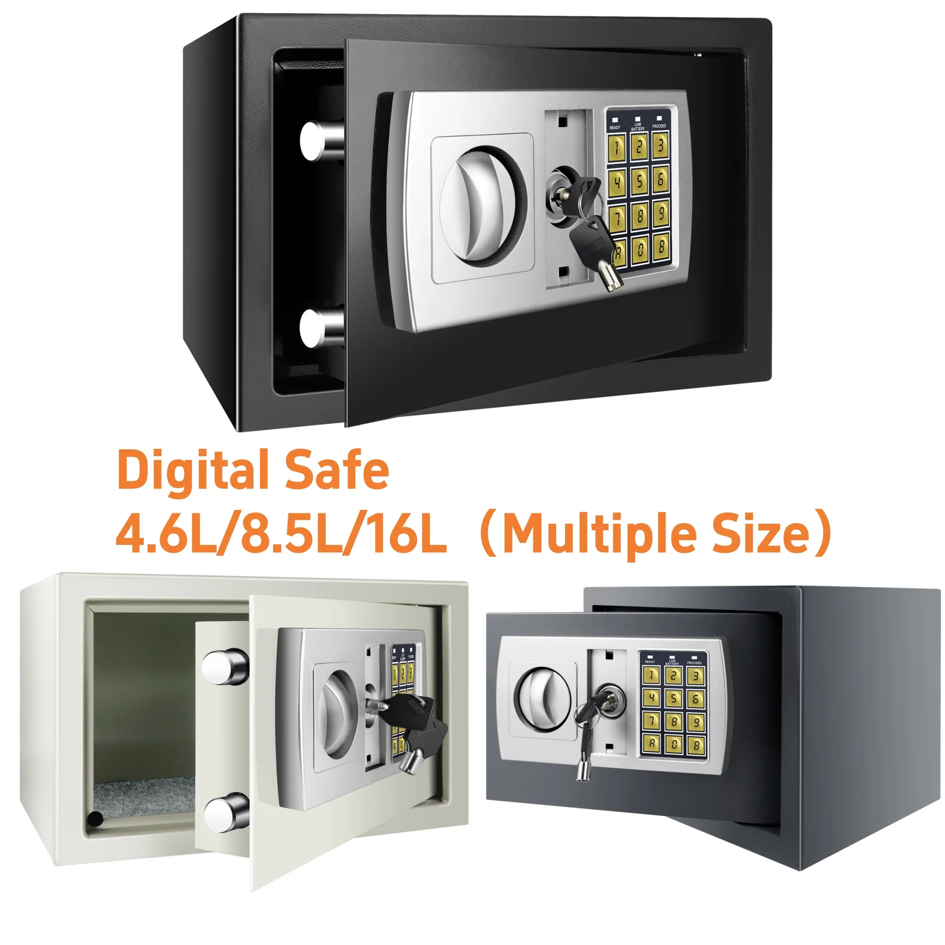 Safe Box Digital Security Steel Case with Electronic Password & Key for Home,Office (4.6/8.5/16L,Black/Grey/White)