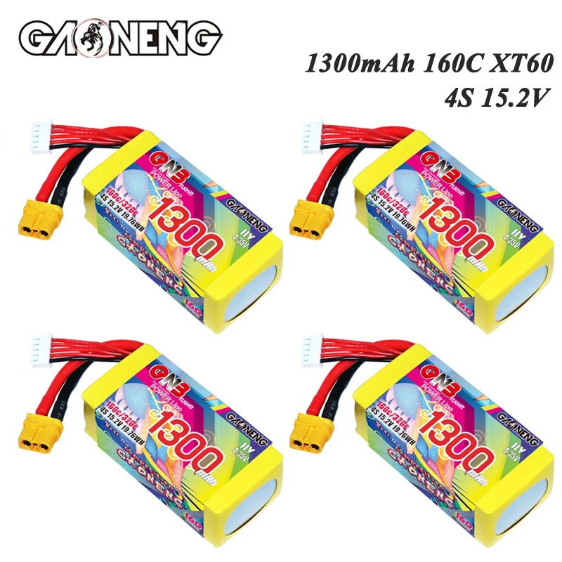 4 Uds GNB 4S 15,2 V 1300mAh 160C/320C con enchufe XT60 para Dron con control remoto FPV Quadcopter helicóptero piezas de aviones Hobby