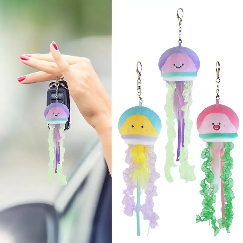 Cute Plush Keychain Jellyfish Plush Jellyfish Stuffed Toy Key Ring Bag Charm Glowing Comfortable Women Bag Charm Pendant