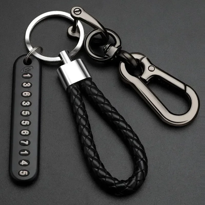 Anti-Lost Car Key Pendant Split Rings Keyring Auto Vehicle Lobster Keychain Phone Number Card Clasp Key Chain Car Accessories