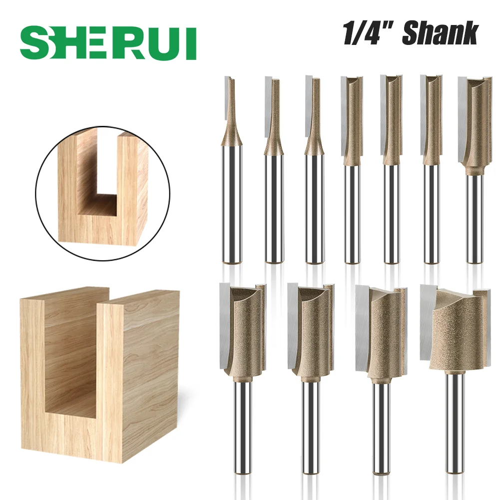 

1/4in Shank Straight Bit Carbide Milling Cutter Single Double Flute Router Bits Woodworking Tool Trimming Cutter