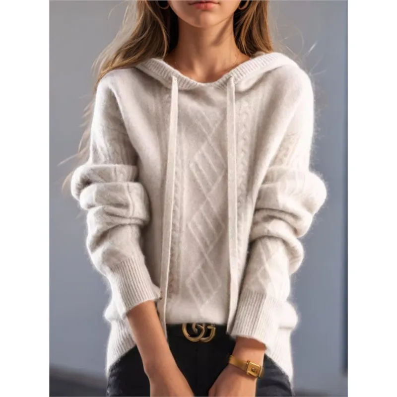 2026 New Autumn And Winter Women's Sweater Hooded With Drawstring Niche Loose Fashionable Comfortable Warm And Versatile Sweater