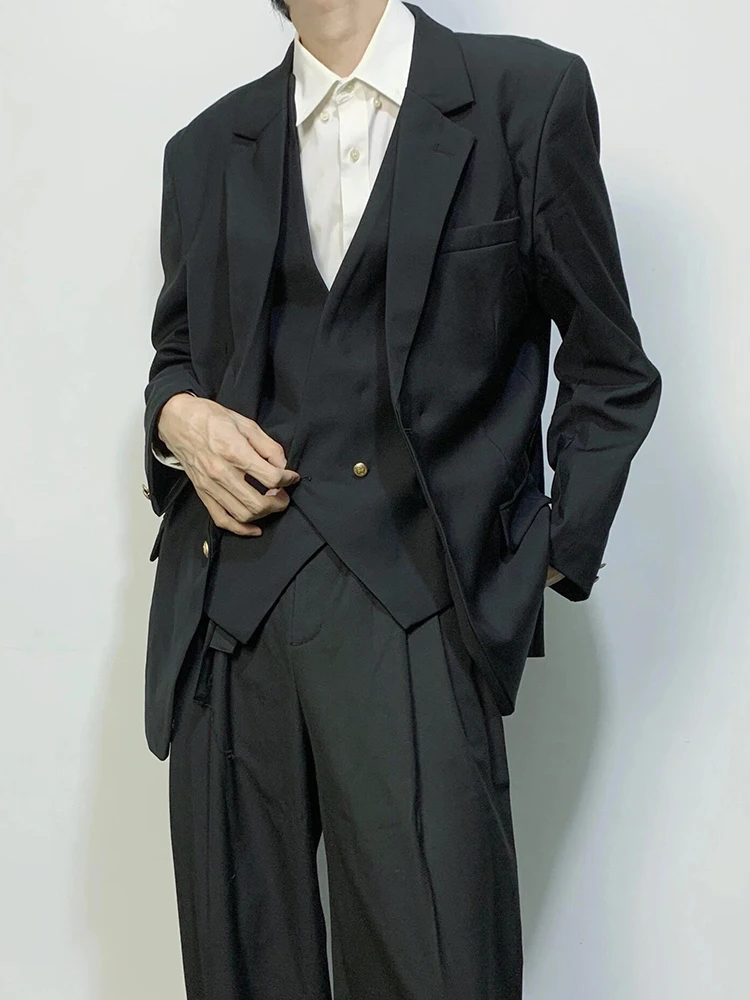 

Men's Black Suit Jacket Two Buttons Casual Versatile Pure Color Uniform Style Fashionable Urban Look Suitable for All Seasons
