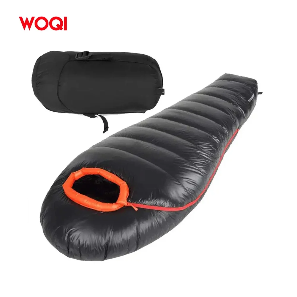 

Woqi Manufacturer Warm Lightweight Outdoor Camping Hiking 800g Filling Duck Down Mummy Sleeping Bag winter